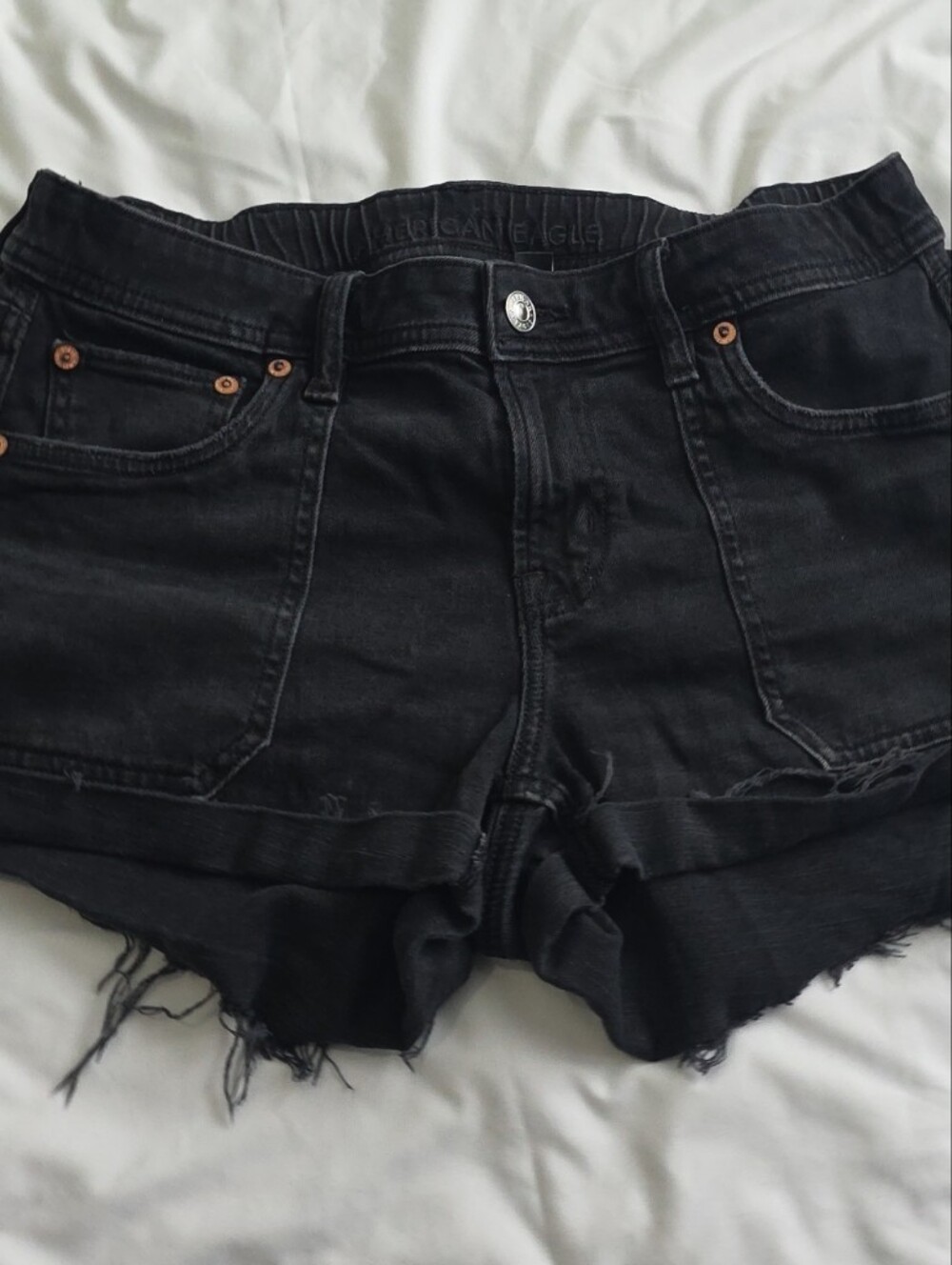 American Eagle Outfitters Black Frayed Hem Denim Shorts